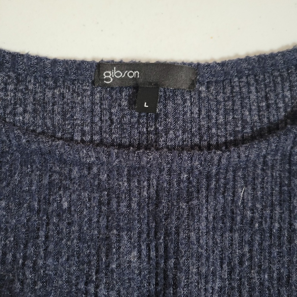 Gibson Blue Knit Top Size Large Twist Hem High Neck 3/4 Sleeve 1003 - Picture 4 of 6